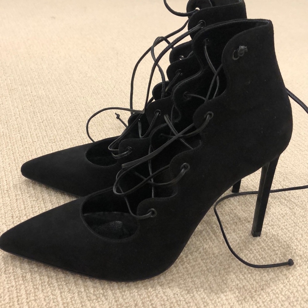 Saint Laurent black suede lace up heels - Picture 2 of 7